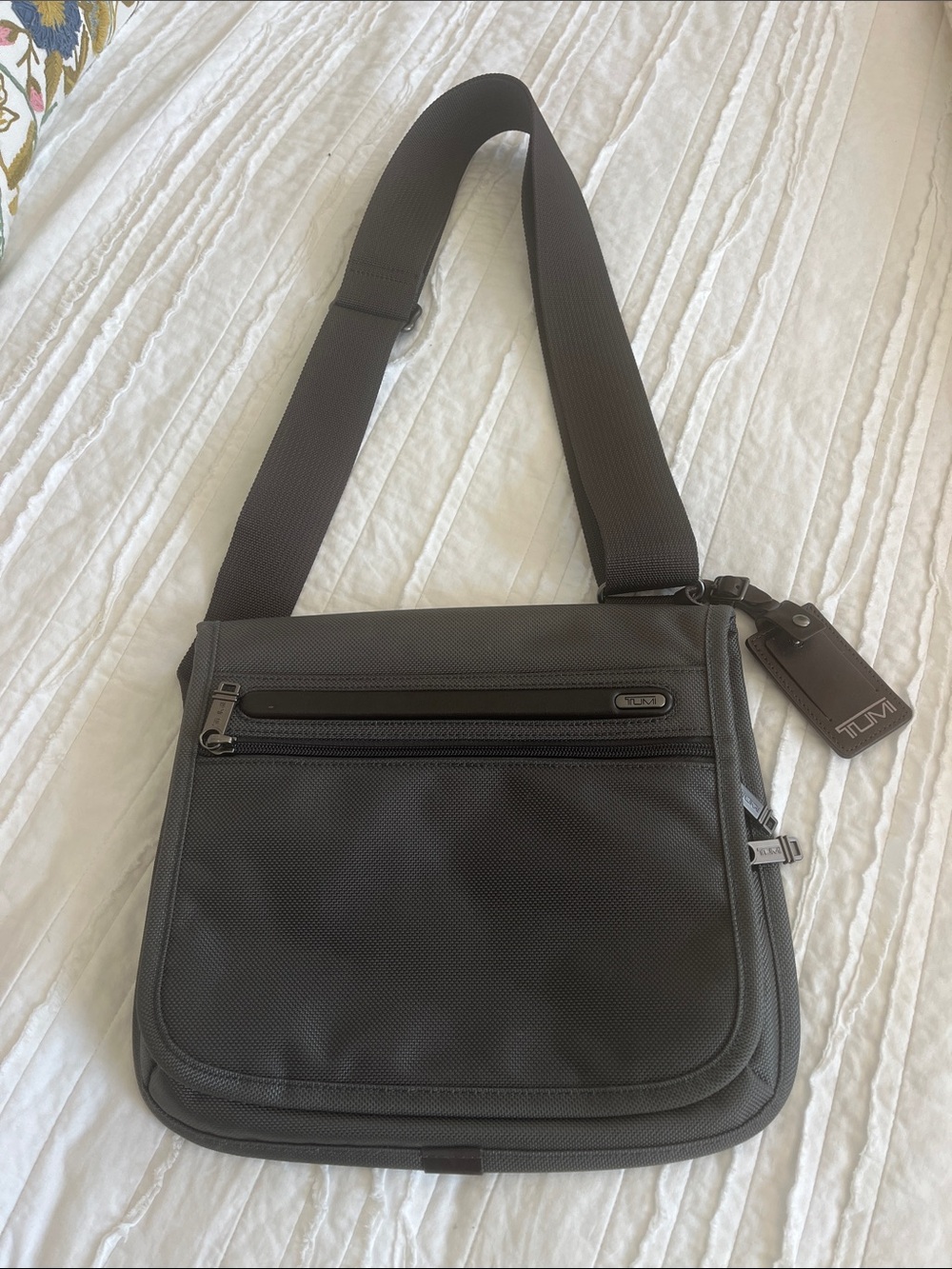 Tumi Charcoal Gray Messenger Bag with Adjustable Strap